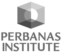 Logo Perbanas Institute abu abu vertikal